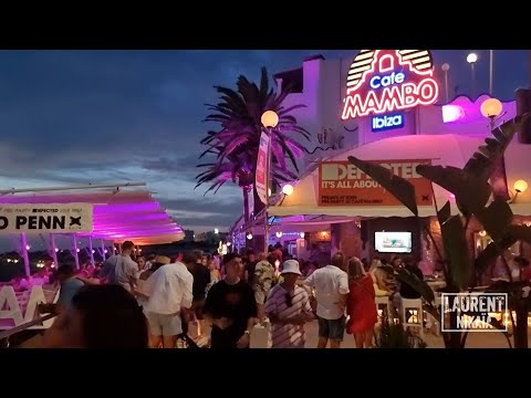 Nightlife Ibiza⁴ᴷ60fps - Ibiza Nightlife - Evening walk from O Beach to Café Mambo (Defected Set)