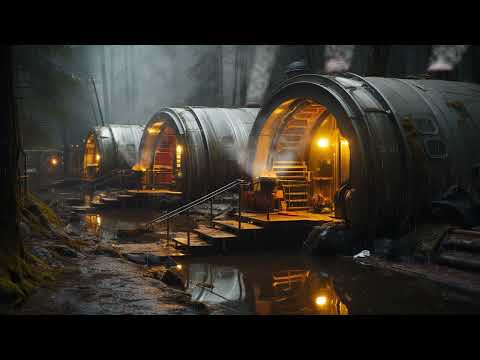 Resistance Outpost from Rainy Jungle. Sci-Fi Ambiance for Sleep, Study, Relaxation