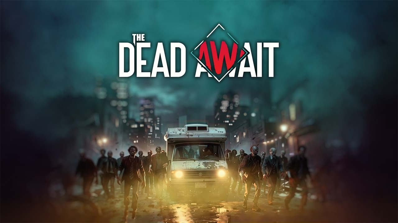 Promotional still showing survivor caravan facing a massive zombie horde in a post-apocalyptic world