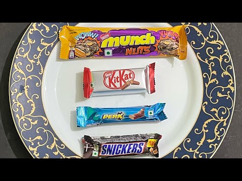 Tasty munch kitkat perk snickers on one plate