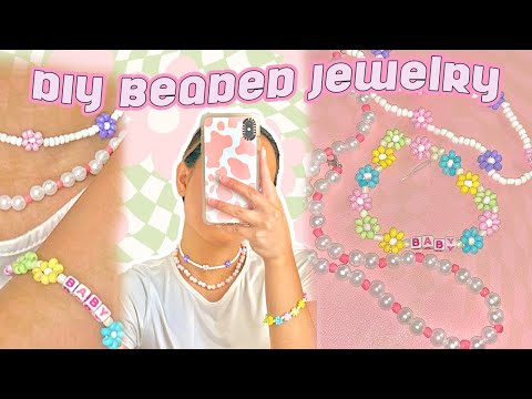 DIY BEADED JEWELRY NECKLACES + PHONE CHARM  ✿ DIY DAISY/FLOWERS