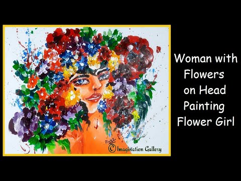 Woman with Flowers on Head Painting Flower Girl