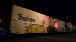 preview picture of video 'CSX Trains Mixed Freight Then Tropicana Same Track Different Directions At Night'