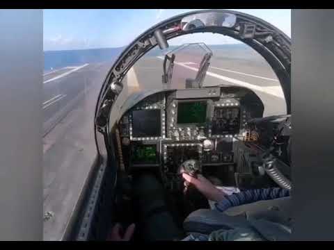 Boeing F/A-18E Super Hornet catapult take off and landing on a carrier - cockpit video