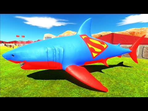 DEATH RUN vs SUPERMAN MEGALODON WITH RIFLE FPS PERSPECTIVE - Animal Revolt Battle Simulator