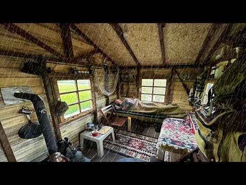 Caught in a Heavy Rain and Rainstorm – Stormy Night in Tiny House – Off the Grid