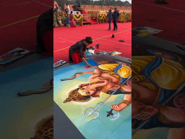 Lord Ganesh rangoli design by a bridal artist - video 2