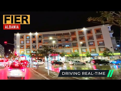 FIER, ALBANIA - QYTETI I FIERIT NATEN - DRIVING REAL-TIME AT NIGHT [4K HDR]