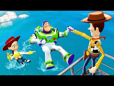 GTA 5 Buzz Lightyear vs Woody vs Jessie Ragdolls & Water Fails [Toy Story] #4