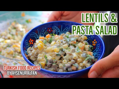 Easy Green Lentils Pasta Salad With Yogurt Dressing