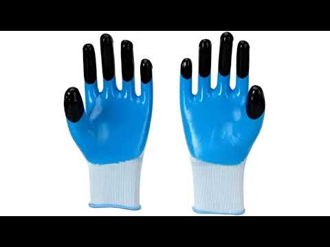 Blue Tiger Print Nitrile Palm Coated Safety Hand Gloves