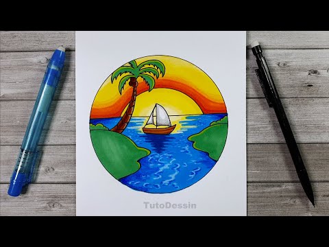 Comment dessiner et colorier un paysage de coucher de soleil | Coloriage étape par étape | École