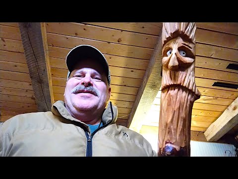 Carving a Wood Spirit Walking Stick with Hand Tools  -  Part 1 of 2