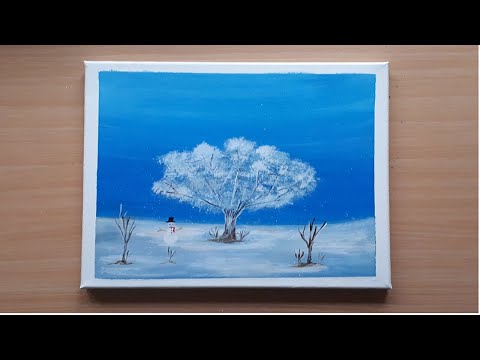 Acrylic Painting / How to Paint Winter Trees / Winter Season - Fan Brush Art