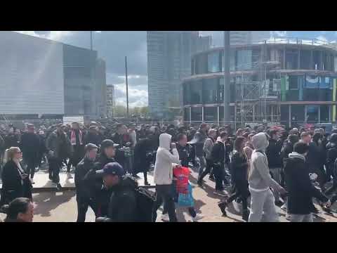 Ajax Amsterdam fans F-Side and VAK410 Hooligan Groups marching together