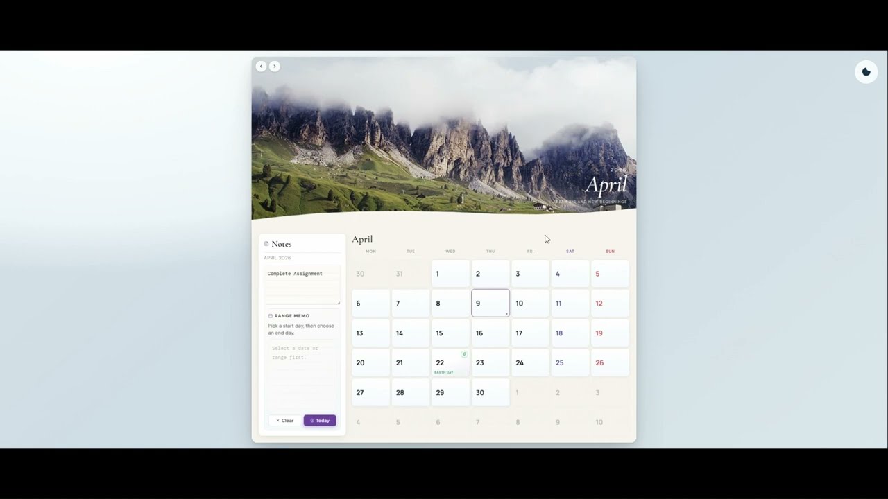 Interactive Calender Demo (React Project)