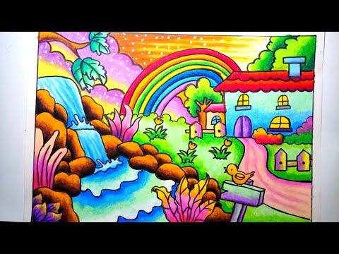 Menggambar iPemandangani Air terjun dan gunung drawing Menggambar iPemandangani Air terjun dan gunung drawing