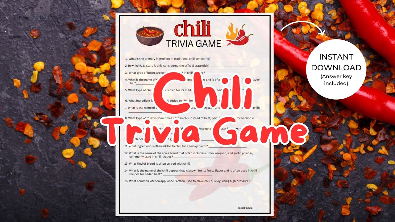 Printable Chili Trivia Game | Fun Quiz for Chili Cook-Offs and Competitions | Chili Contest Game