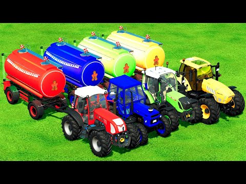 RIGITRAC vs LAMBORGHINI vs FENDT vs FIAT TRACTORS & XMAS FUEL TANKS PARKOUR - Farming Simulator 22