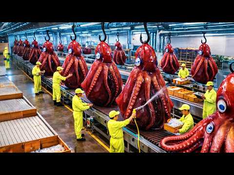 HOW CANNED SQUID IS MADE: Night Fishing & Giant Squid Canning Factories (Full Process)