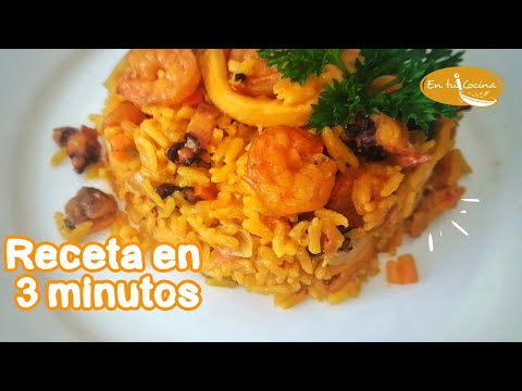 Como hacer PAELLA DE MARISCO 🥘 (( En 3 MINUTOS)) Receta FÁCIL Y RÁPIDA