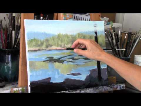 Acrylic River and Trees Landscape Painting Demo "Reflecting" Part 1