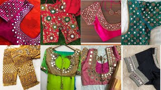 Trending mirror worked blouse designs images || blouse images with mirror