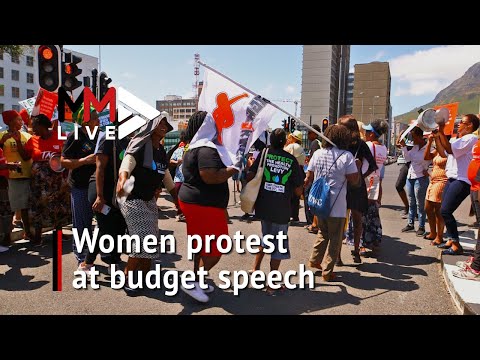 Budget2020 Women protest outside parliament ahead of budget speech