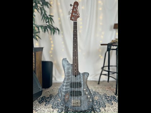 Offbeat Guitars "Jackie-O" 30" Short Scale Bass in Pewter Ceruse on Pine, Active EMG Pickups, Gotoh Hardware image 10