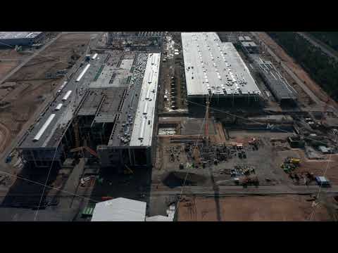 High Angle View of Construction Site for Factory in Germany, Rural Area near Berlin, Tesla
