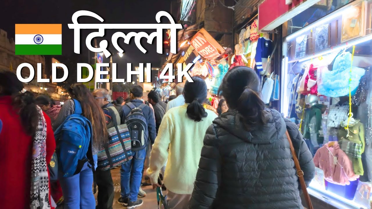 Immersive street-level walking tour through OLD DELHI, India, showcasing authentic urban landscapes, local architecture, and the vibrant atmosphere of the city's neighborhoods
