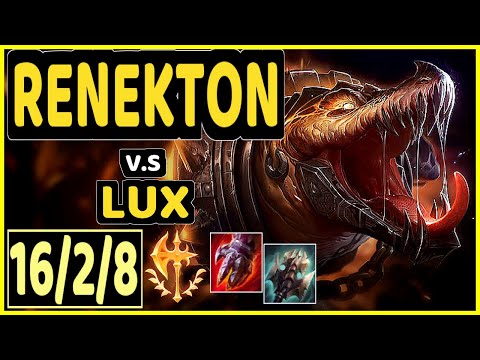 RY0MA (RENEKTON) vs LUX - 16/2/8 KDA MID CHALLENGER GAMEPLAY - OC