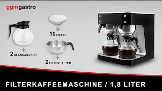 Commercial Filter Coffee Machine - 1.8L - 2.0 kW - with manual fill & 2 hot plates - incl. 2 glass jugs