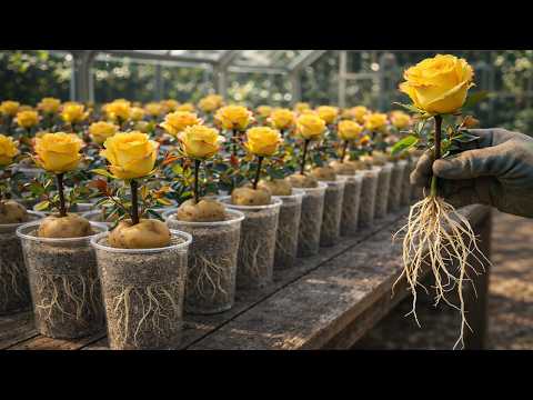 Stecke einen Rosenzweig in eine Kartoffel! Plötzlich sprießen 1001 Wurzeln und Triebe!