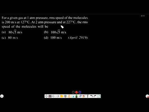 For a given gas at 1 atm pressure, rms speed of the molecule is 200m/s at 127oC. At 2 atm pressure