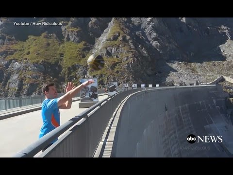 Dude Perfect Beat: New Highest Basketball Shot Made off Dam