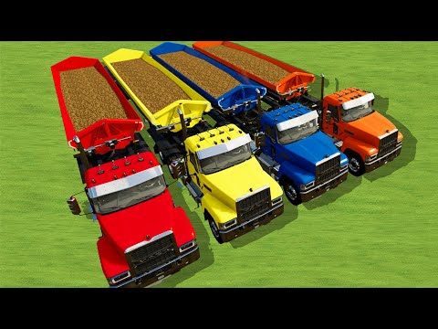 TRANSPORTING LOADING COLORED & UNIVERSAL TRACTORS WITH POTATOES iSUZU TRUCKS - Farming Simulator 22