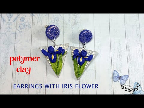~JustHandmade~ How to make jewelry with polymer clay iris flowers - tutorial / DIY