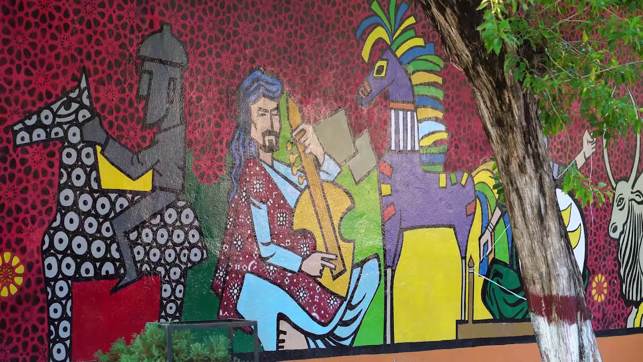 Traditional artwork on wall (no copyright royalty free stock video footage)