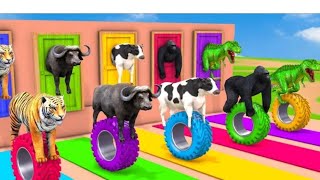 Paint ANIMALS Gorilla Cow Tiger Lion Elephant Fountain Crossing Animal Cartoon Kids