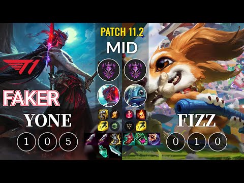 T1 Faker Yone vs Fizz Mid - KR Patch 11.2