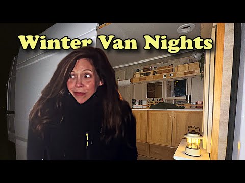 How I Stay Safe & Cozy on Winter Nights in My Van (⚠️ Flashing lights WARNING)