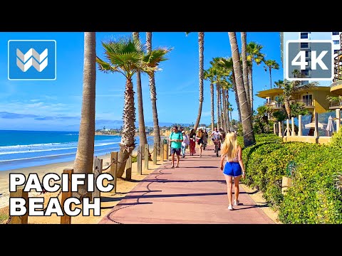 [4K] Pacific Beach (PB) in San Diego, California USA - Walking Tour Vlog & Vacation Travel Guide 🎧