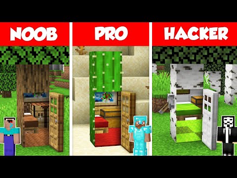 SECRET ENTRANCE BASE HOUSE BUILD CHALLENGE - NOOB vs PRO vs HACKER / Minecraft Battle Animation