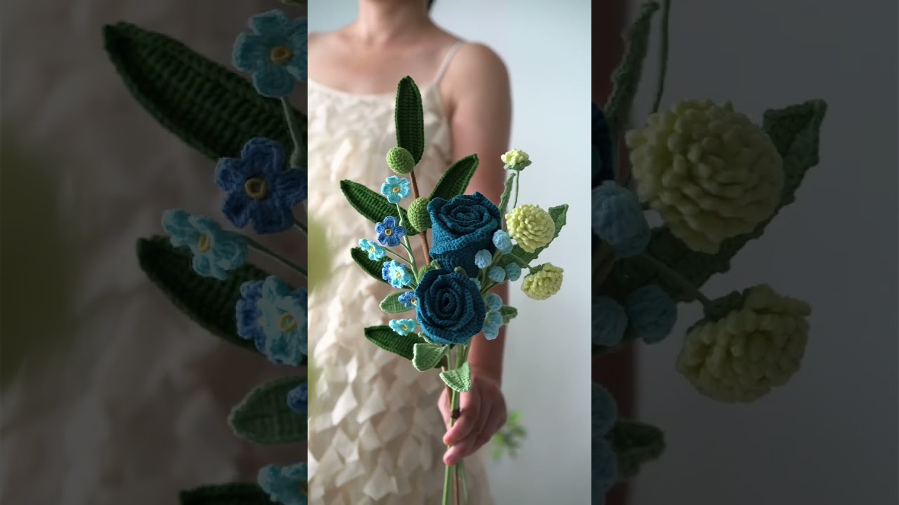 Crochet Blue Rose Bouquet for Sale