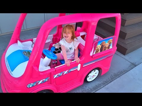 ULTIMATE BARBIE CAMPER!! Adley gets her FIRST Power Wheels! (car building routine)