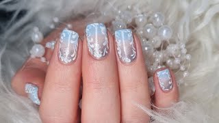 Frozen window nail art tutorial. Gel Polish manicure step by step. Frosty glass nails