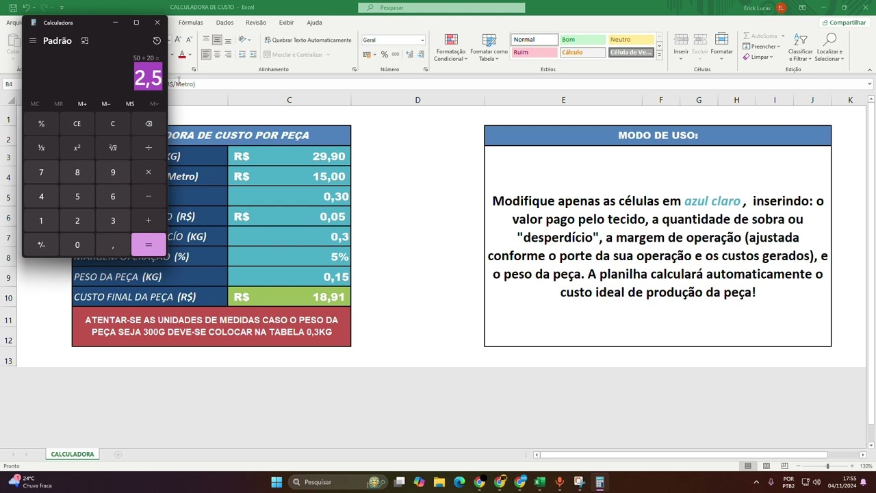PLANILHA PRECIFICAÇÃO ROUPAS