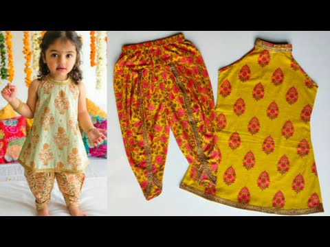 Kids a-line top with tulip salwar cutting and stitching/3-4 year baby dress cutting & stitching