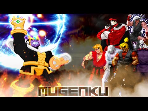 Thanos vs Hyper Street Fighter Team! ft Ryu, Ken, Akuma, Bison! Marvel vs Street Fighter MUGEN